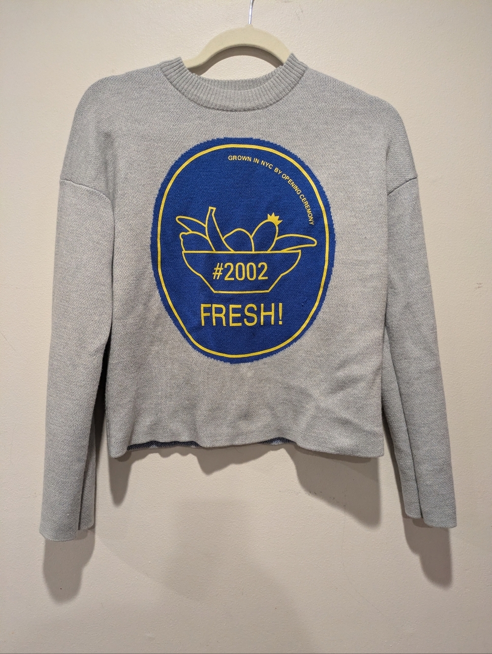 Opening Ceremony Blue & Yellow 'FRESH! #2002' Knit Sweater